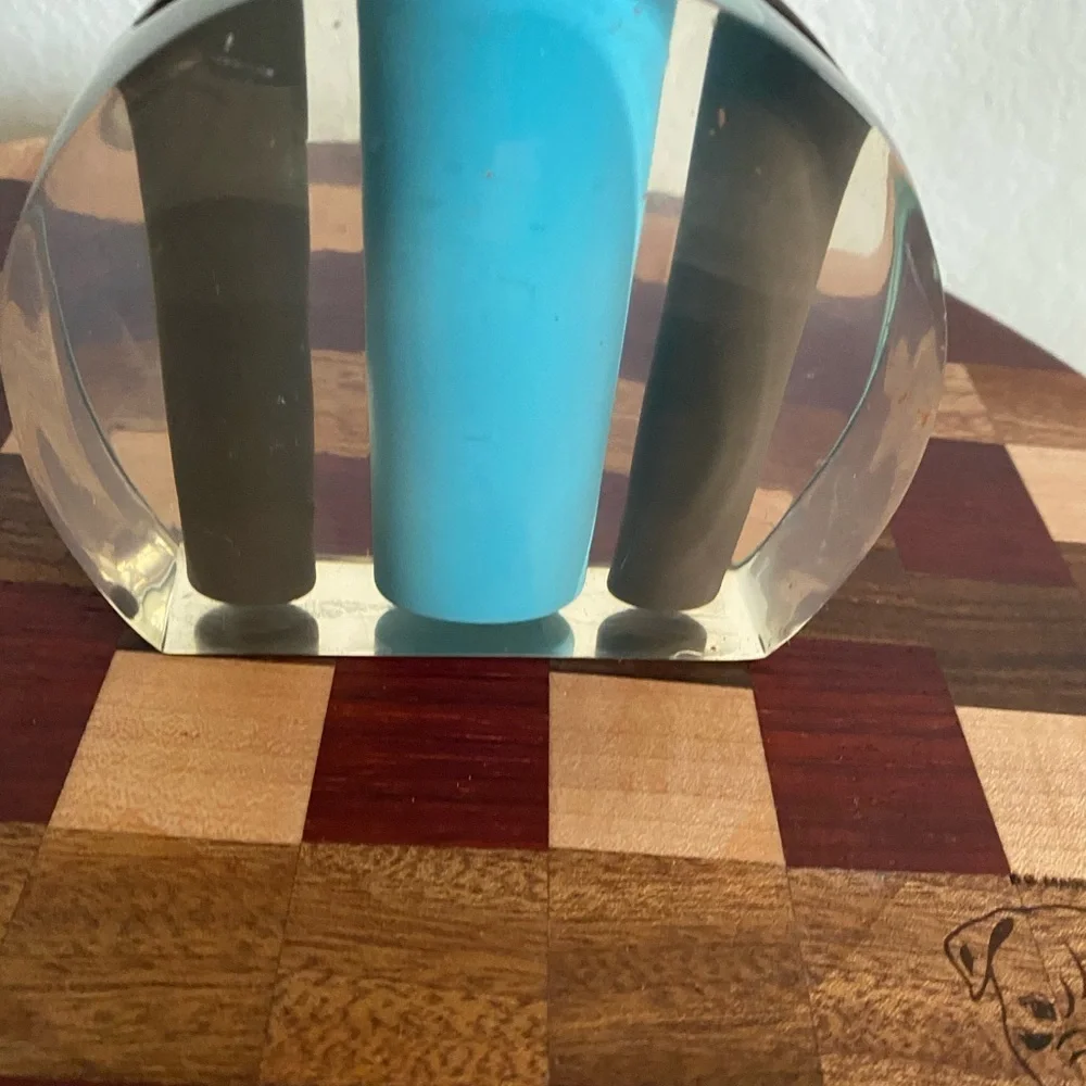 Vintage 70s Acrylic Lucite Retro Space Age Pen Holder Blue Brown Abstract Round